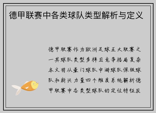德甲联赛中各类球队类型解析与定义